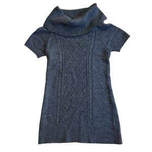 Tricot Joli Women's Grey Knit Turtleneck Sweater Tunic Mini Dress Size Small